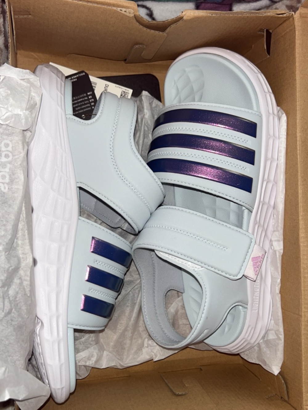 Adidas women White/blue Sandals with Iridescent purple Stripes - Picture 4 of 5